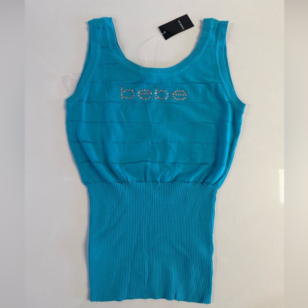 NWT bebe Women's Signature Swarovski Crystals Logo Tank Sweater L